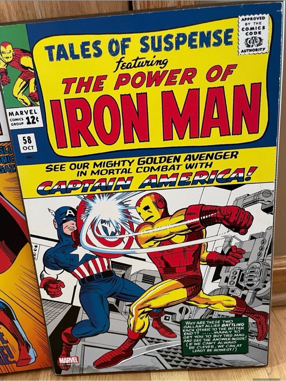 Tales of Suspense-Iron Man & Captain America Wooden Comic Cover Wall Art-13”x19”